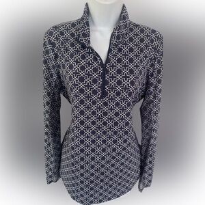 Coconut Row Palm Beach Quarter Zip Top - M navy white, nylon spandex , a